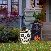 Glitzhome® 38" Lighted Halloween Metal Skull Yard Stake with Timer