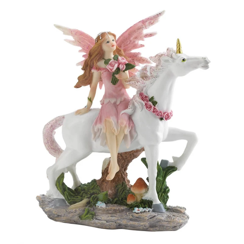 Magical Pink Fairy with Unicorn Figurine 5" x 2.25" x 6.5