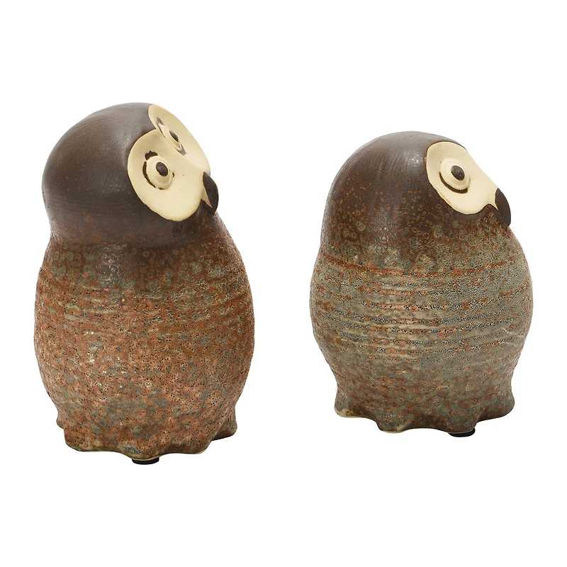 Hello Honey® Brown Reactive Glaze Finish Stoneware Owl Figurine Set