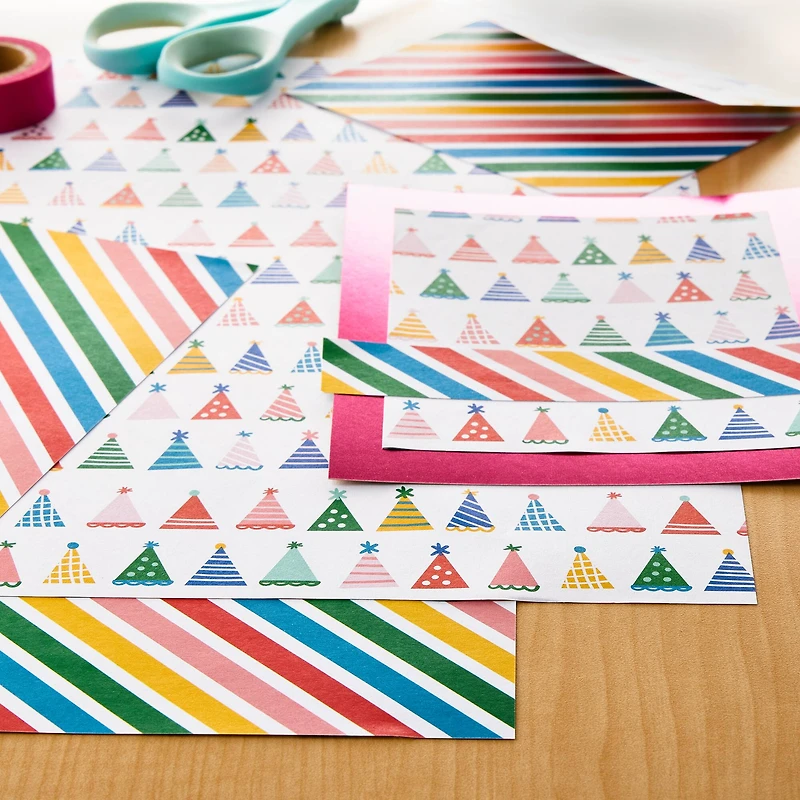 Birthday Hat & Stripe Double-Sided Cardstock Paper by Recollections™, 12" x 12"