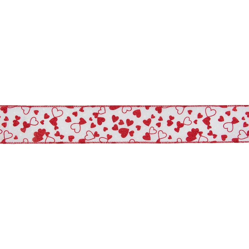 2.5" x 10yd. Small Glittered Hearts Valentine's Day Wired Craft Ribbon