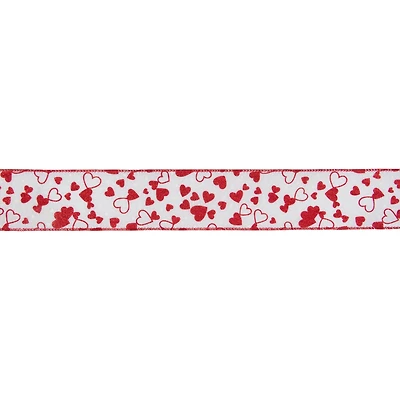 2.5" x 10yd. Small Glittered Hearts Valentine's Day Wired Craft Ribbon