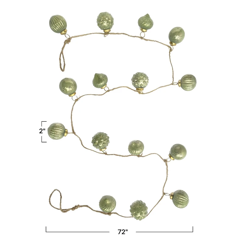 Hello Honey® 6ft. Olive Green Embossed Mercury Glass Ball Ornament Garland