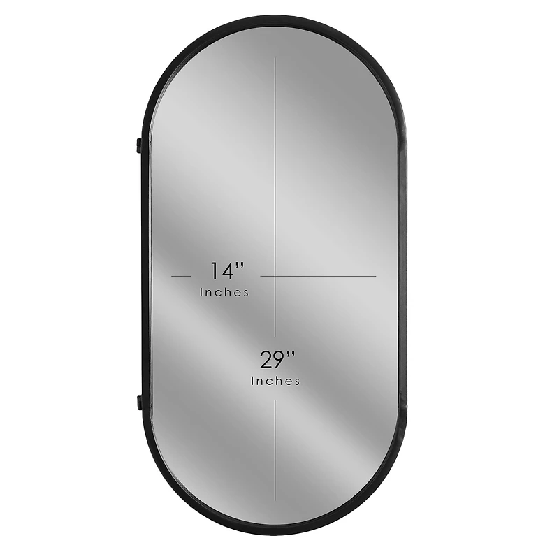 Black Metal Framed Oval Vanity Wall Mirror with Shelves - 15" x 30"