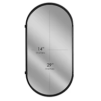 Black Metal Framed Oval Vanity Wall Mirror with Shelves - 15" x 30"
