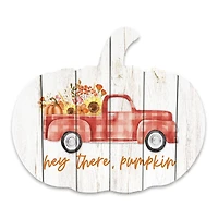 Fall Red Plaid Truck 15" x 17.25" Pumpkin Shaped Pallet Wood