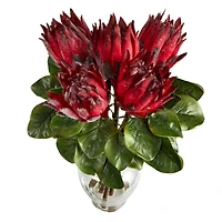 23" Red King Protea Arrangement in Glass Vase