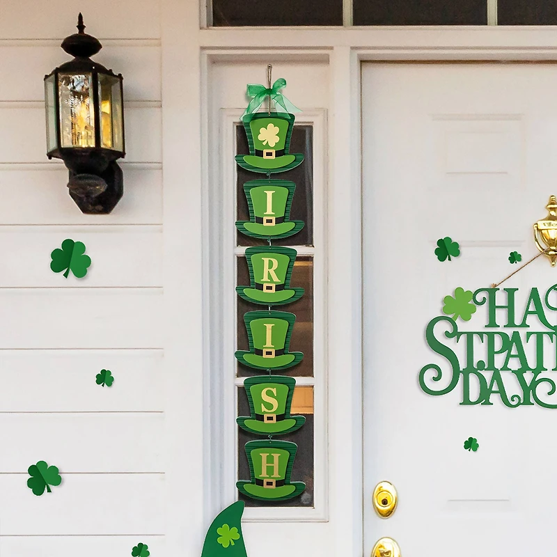 Glitzhome® 30" Set of 2 St. Patrick's Wooden Shamrock / Leprechaun Hats Door Hanger