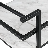 Honey Can Do 2-Tier Black & White Faux Marble Rolling Bar & Serving Cart