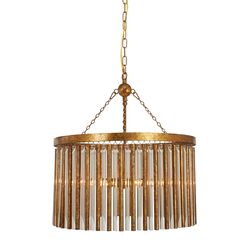 Gold Iron Glam Drum Chandelier, 25" x 22" x 22"