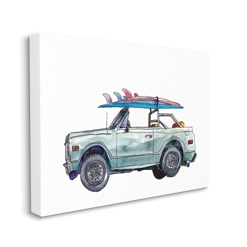 Stupell Industries Retro Beach Cruiser with Surfboard Minimal Illustration Canvas Wall Art