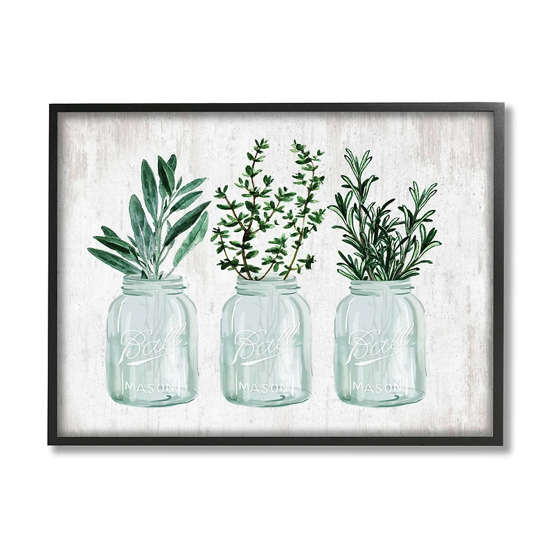 Stupell Industries Kitchen Herb Trio Garden Spices Country Glass Jars Framed Wall Art