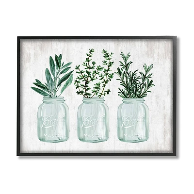 Stupell Industries Kitchen Herb Trio Garden Spices Country Glass Jars Framed Wall Art