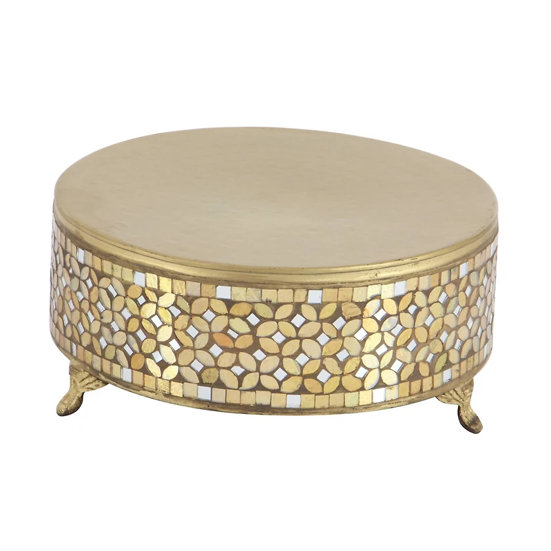 Gold Glam Round Metal & Glass Mosaic Cake Stand, 3ct.