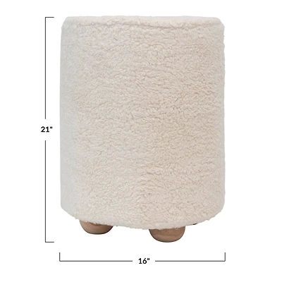 Hello Honey® Round Cotton Sherpa Pouf with Pine Wood Feet