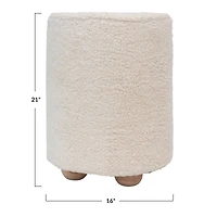 Hello Honey® Round Cotton Sherpa Pouf with Pine Wood Feet