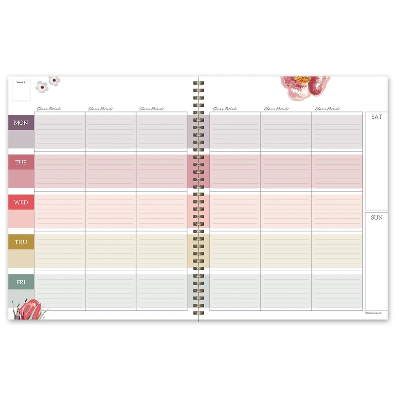 TF Publishing Large Navy Botanical Floral Undated Weekly Teacher Planner