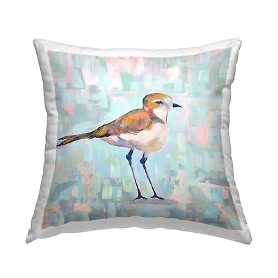 Stupell Industries Small Brown Bird Pastel Blocked Background Throw Pillow, 18" x 18"