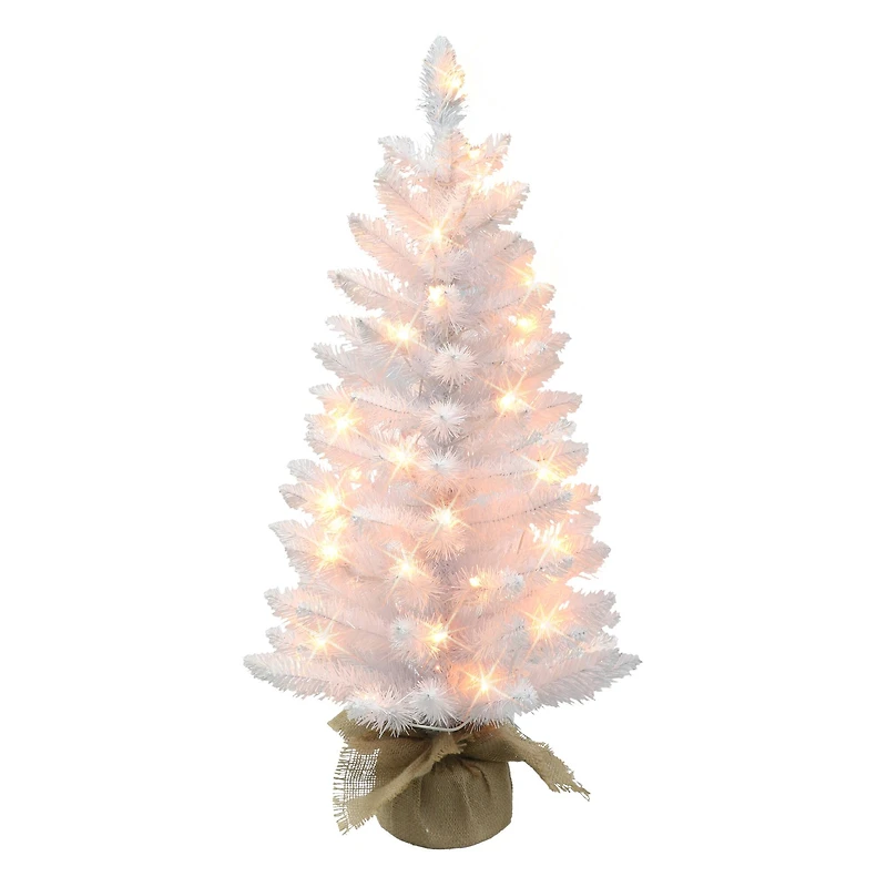 6 Pack: 3ft. Pre-Lit White Artificial Christmas Tree in Burlap Base, Clear Lights
