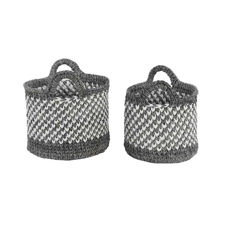 Gray Polyester Eclectic Storage Basket Set