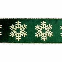 3.5" x 20ft. Green & Gold Snowflakes Wired Velvet Ribbon by Celebrate It®
