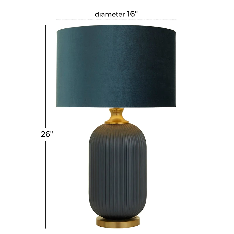 Blue Velvet Transitional Table Lamp, 26" x 16" x 16"