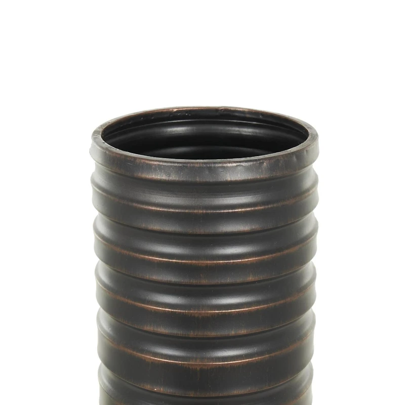 Bronze Ribbed Tall Cone Floor Vase with Horizontal Grooves Set