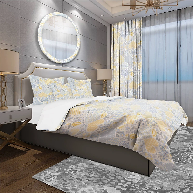 Designart 'Patchwork Pattern with Hearts' Patterned Bedding Set