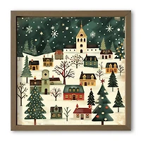 Retro Holiday Village 16" x 16" Brown Framed Print