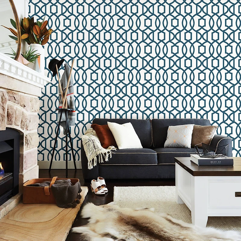 NuWallpaper Navy Grand Trellis Peel & Stick Wallpaper