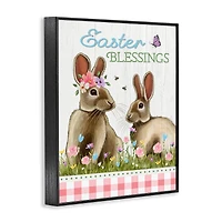 Stupell Industries Easter Blessings Gingham Spring Bunnies Framed Giclee Art