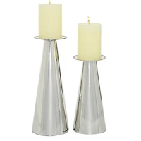 Silver Stainless Steel Glam Cone Candle Holder Set