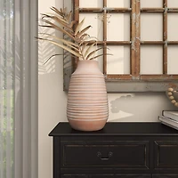 15" Pink Whitewashed Ribbed Terra Cotta Vase