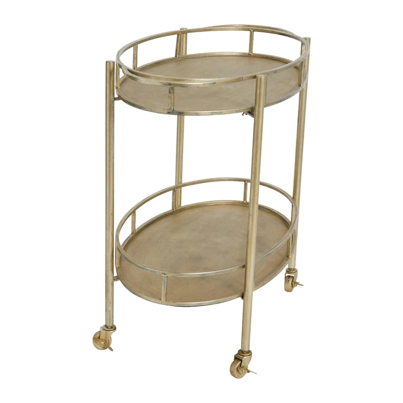Hello Honey® 30" Beige 2-Tier Metal Bar Cart With Locking Caster Wheels