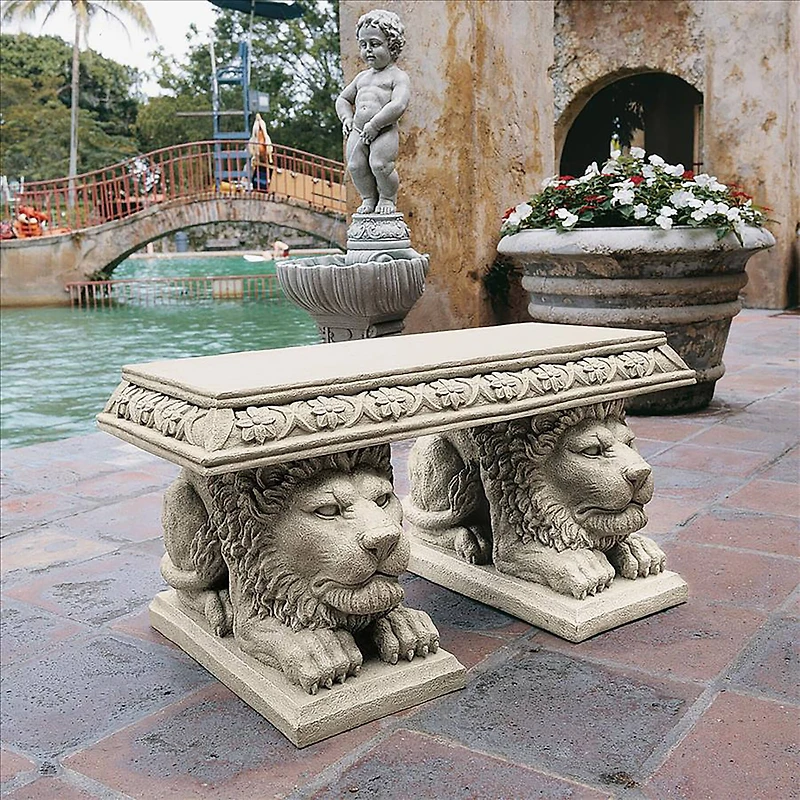 Design Toscano 15" Grand Lion of St. John's Square Sculptural Bench