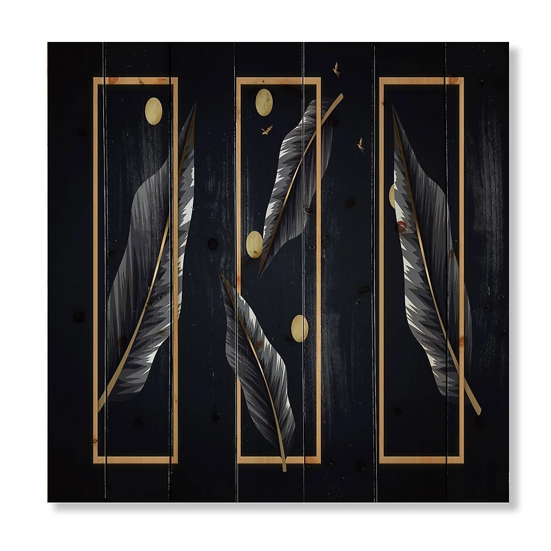 Designart - Black Tropical Leaves With Golden Rectangles