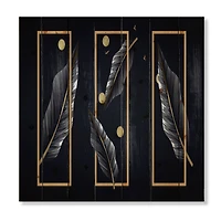 Designart - Black Tropical Leaves With Golden Rectangles