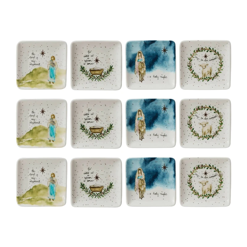 Hello Honey Round Speckled Hand-Painted Stoneware Plate, Set of 12