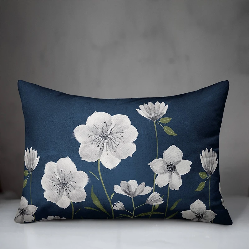 Bright Navy Flowers 20" x 14" Indoor/Outdoor Pillow
