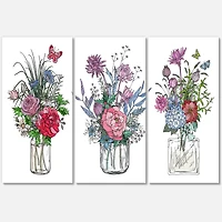 Designart - Bouquets of Wildflowers In Transparent Vases I