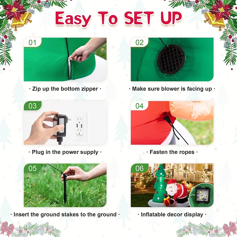 Glitzhome® 6.5ft. Lighted Dog Bites Santa Inflatable Décor