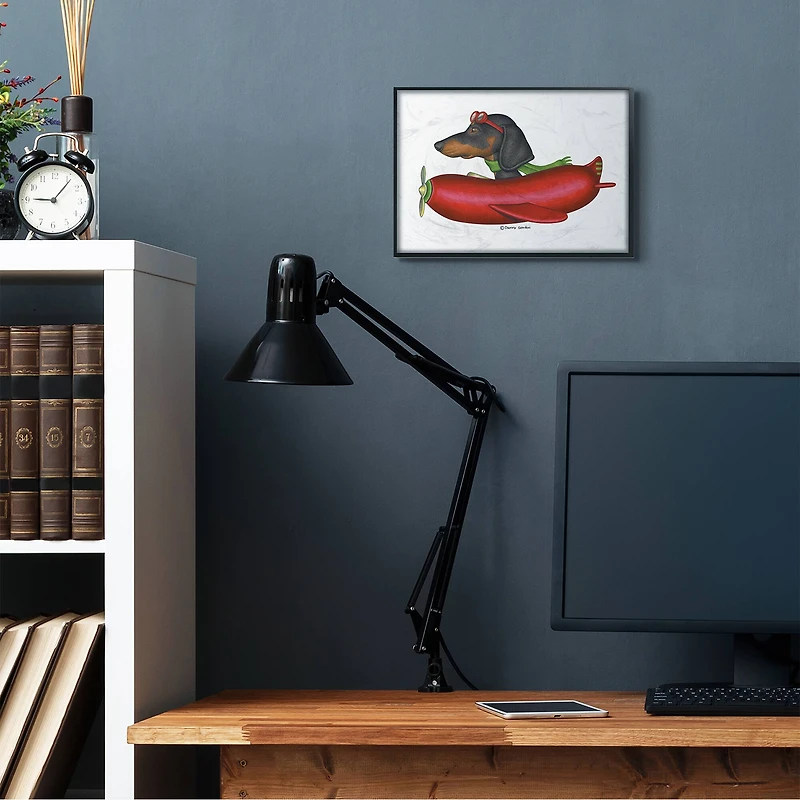 Stupell Industries Dachshund Flying in Hot Dog Plane Wall Art in Black Frame
