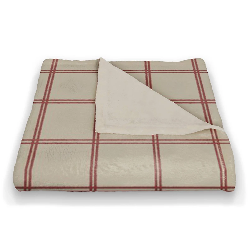 Cream and Red Check Coral Fleece Blanket