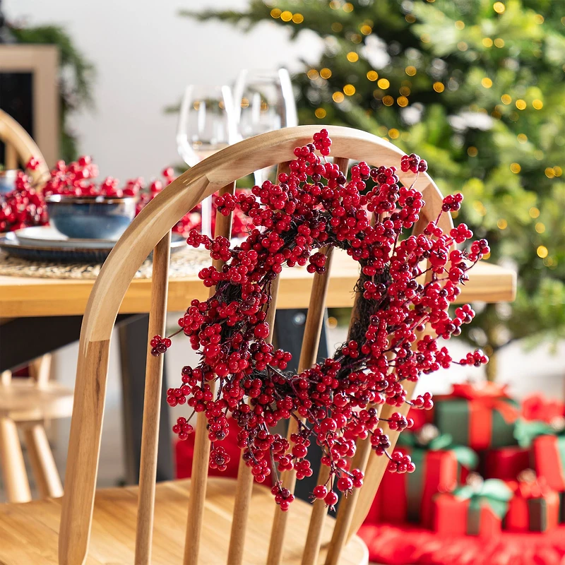 Glitzhome® 14"D Christmas Mini Red Berries Wreath Set