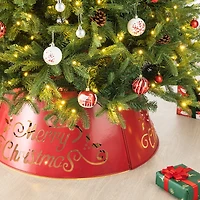 Glitzhome® Red 26" LED Merry Christmas Cutout Metal Tree Collar