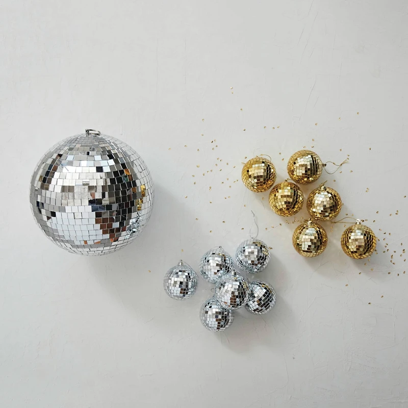 Hello Honey® 6 Pack 3.5" Gold Finish Glass & Foam Disco Ball Ornaments with Acetate Box