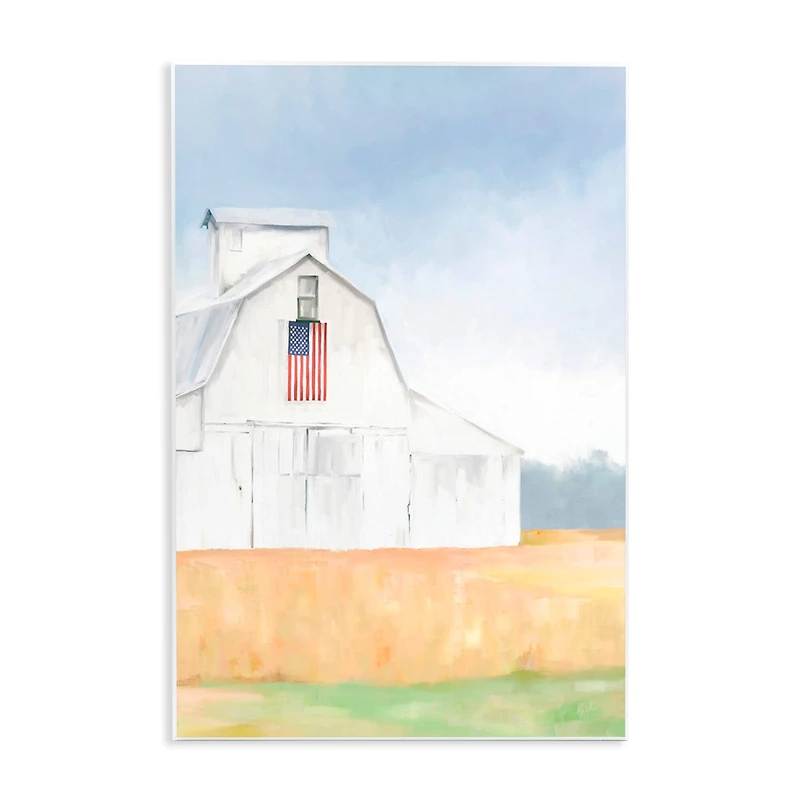 Stupell Industries American Flag White Country Barn Rural Scenery Wall Plaque Art