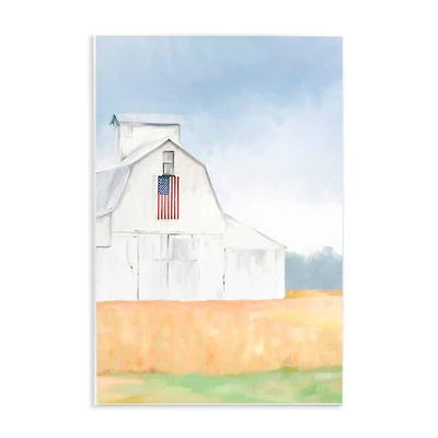 Stupell Industries American Flag White Country Barn Rural Scenery Wall Plaque Art