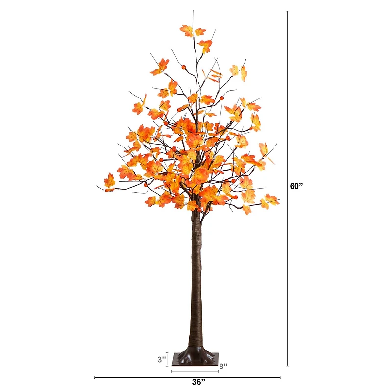 5ft. Pre-Lit Minimalist Autumn Maple Artificial Fall Tree with 96 LED Warm White & Orange Pumpkin Shaped Lights