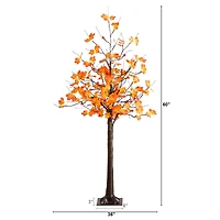 5ft. Pre-Lit Minimalist Autumn Maple Artificial Fall Tree with 96 LED Warm White & Orange Pumpkin Shaped Lights